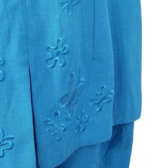 Virgo Vintage Womens Dress L Blue Embroidered Knee Length Slimming Short Sleeve - Picture 7 of 15